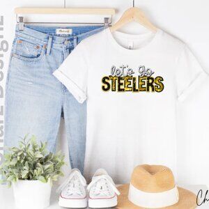 Let's Go Steelers Faux Sequin/Glitter Tee (White/New)
